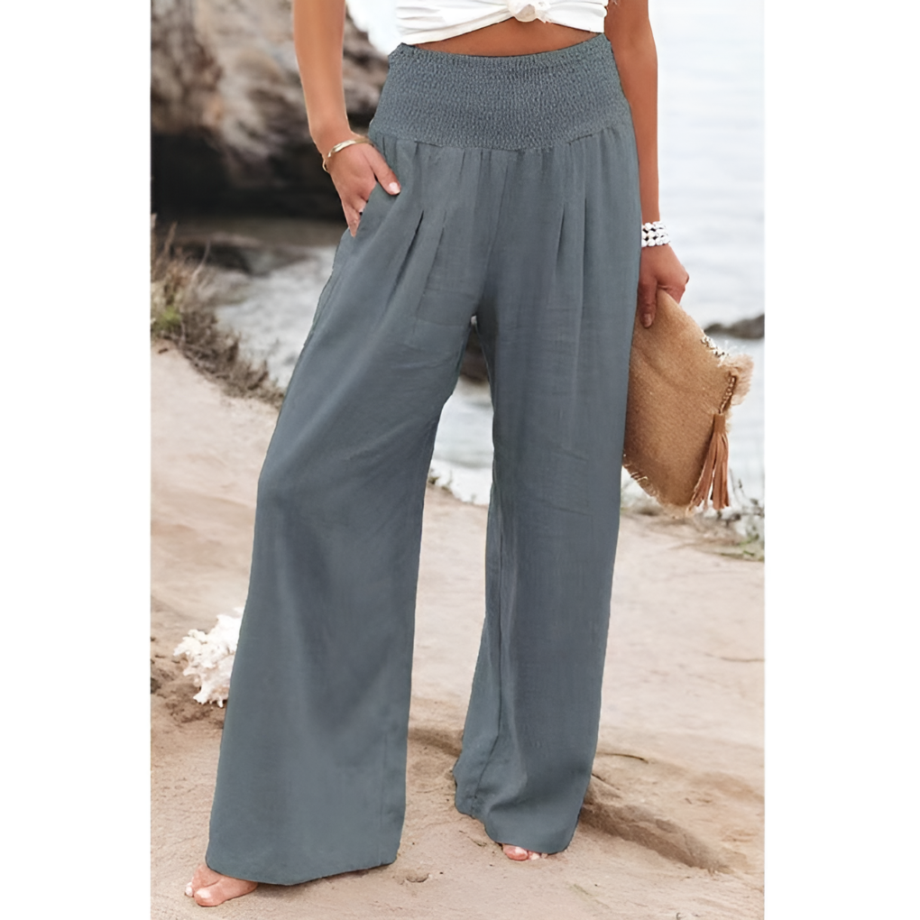High Rise Wide Leg Linen Blend Trousers Lightweight Flowy Summer Pants for Women