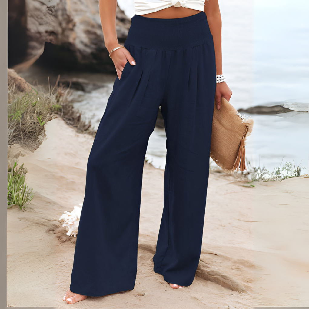 High Rise Wide Leg Linen Blend Trousers Lightweight Flowy Summer Pants for Women