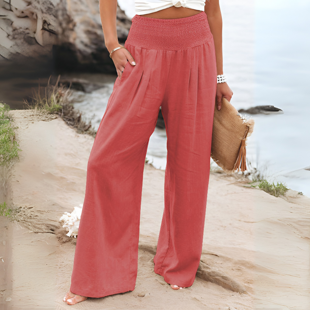 High Rise Wide Leg Linen Blend Trousers Lightweight Flowy Summer Pants for Women