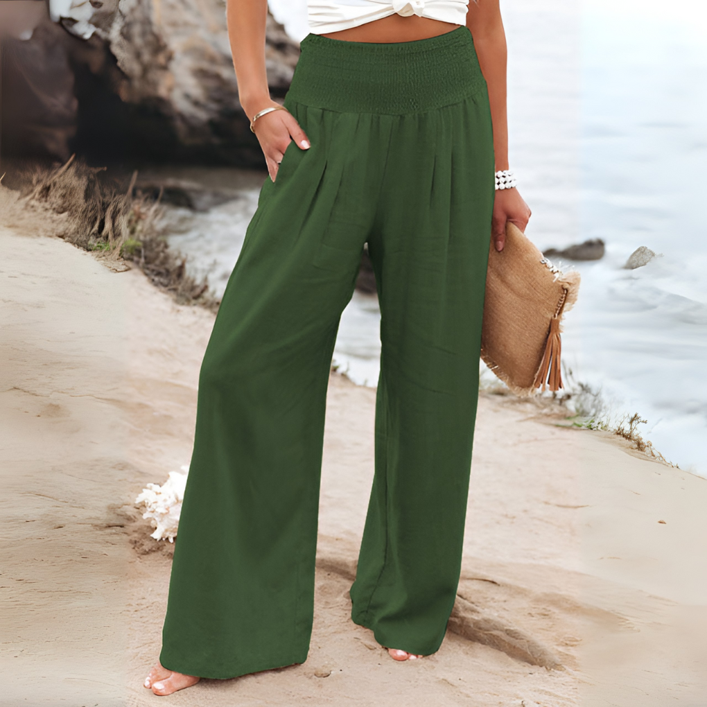 High Rise Wide Leg Linen Blend Trousers Lightweight Flowy Summer Pants for Women
