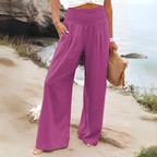 High Rise Wide Leg Linen Blend Trousers Lightweight Flowy Summer Pants for Women