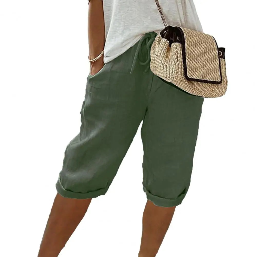 Women’s Drawstring Knee-Length Pants Breathable Lightweight Relaxed Fit with Pockets