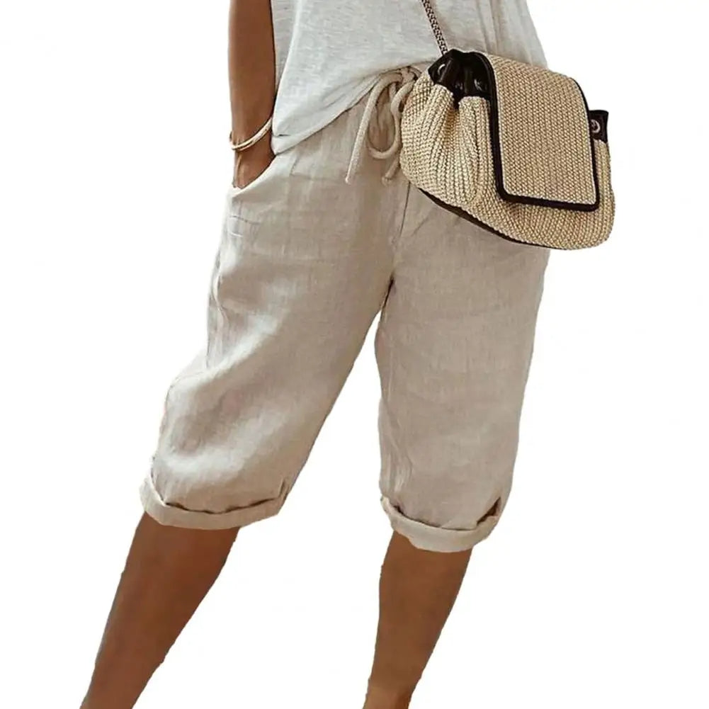 Women’s Drawstring Knee-Length Pants Breathable Lightweight Relaxed Fit with Pockets