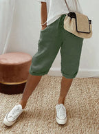Women's Linen Cropped Drawstring Pants Lightweight Breathable Relaxed Fit Summer Trousers