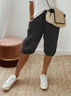 Women's Linen Cropped Drawstring Pants Lightweight Breathable Relaxed Fit Summer Trousers