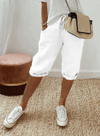 Women's Linen Cropped Drawstring Pants Lightweight Breathable Relaxed Fit Summer Trousers