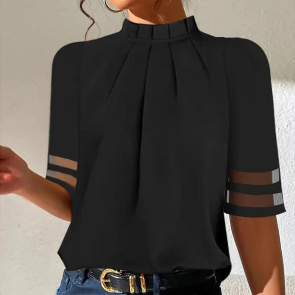Mock Neck Pleated Blouse for Women Elegant Long Sleeve Lightweight Top