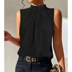 Mock Neck Pleated Blouse for Women Elegant Long Sleeve Lightweight Top