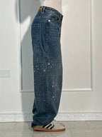 Rhinestone Wide Leg Jeans Women’s Light Denim Sparkling Embellished Loose Fit Pants