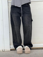 Rhinestone Wide Leg Jeans Women’s Light Denim Sparkling Embellished Loose Fit Pants