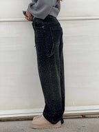 Rhinestone Wide Leg Jeans Women’s Light Denim Sparkling Embellished Loose Fit Pants