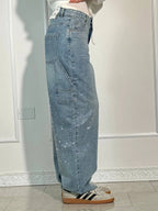 Rhinestone Wide Leg Jeans Women’s Light Denim Sparkling Embellished Loose Fit Pants