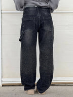 Rhinestone Wide Leg Jeans Women’s Light Denim Sparkling Embellished Loose Fit Pants