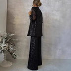 Women's Sequin Blazer and Wide-Leg Pants Set Tailored Two-Piece Evening Outfit