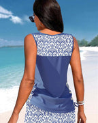 Women’s Cross-Neck Tankini Set Comfortable Fast-Drying Swimwear Top with Full Coverage