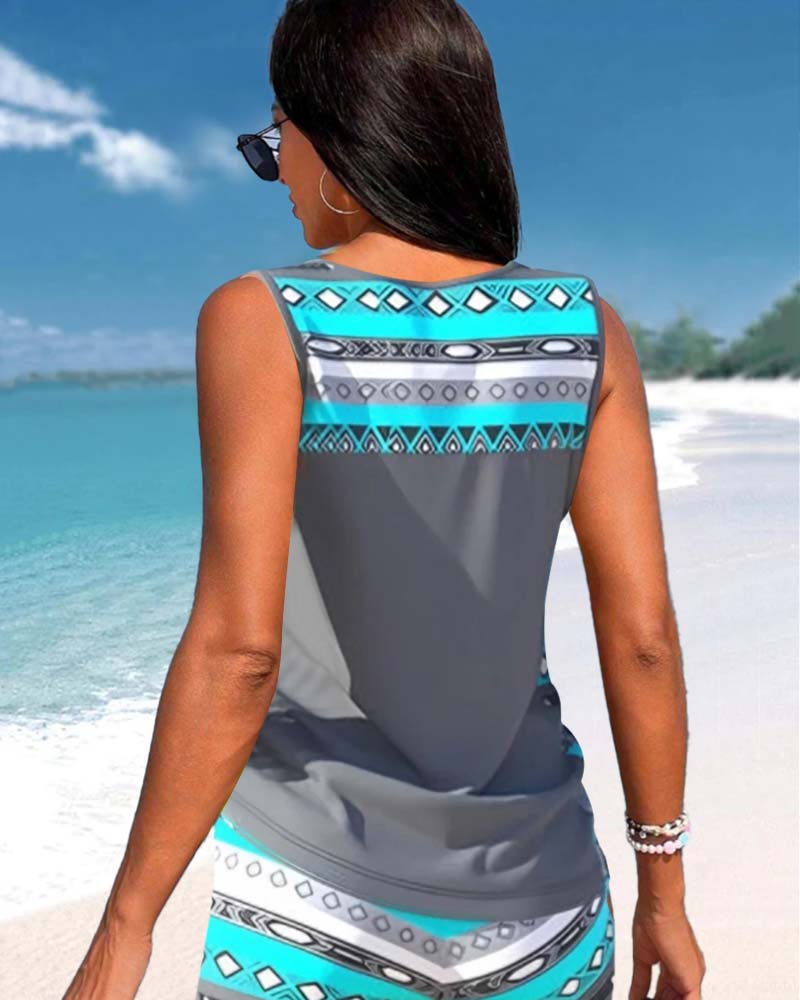 Women’s Cross-Neck Tankini Set Comfortable Fast-Drying Swimwear Top with Full Coverage