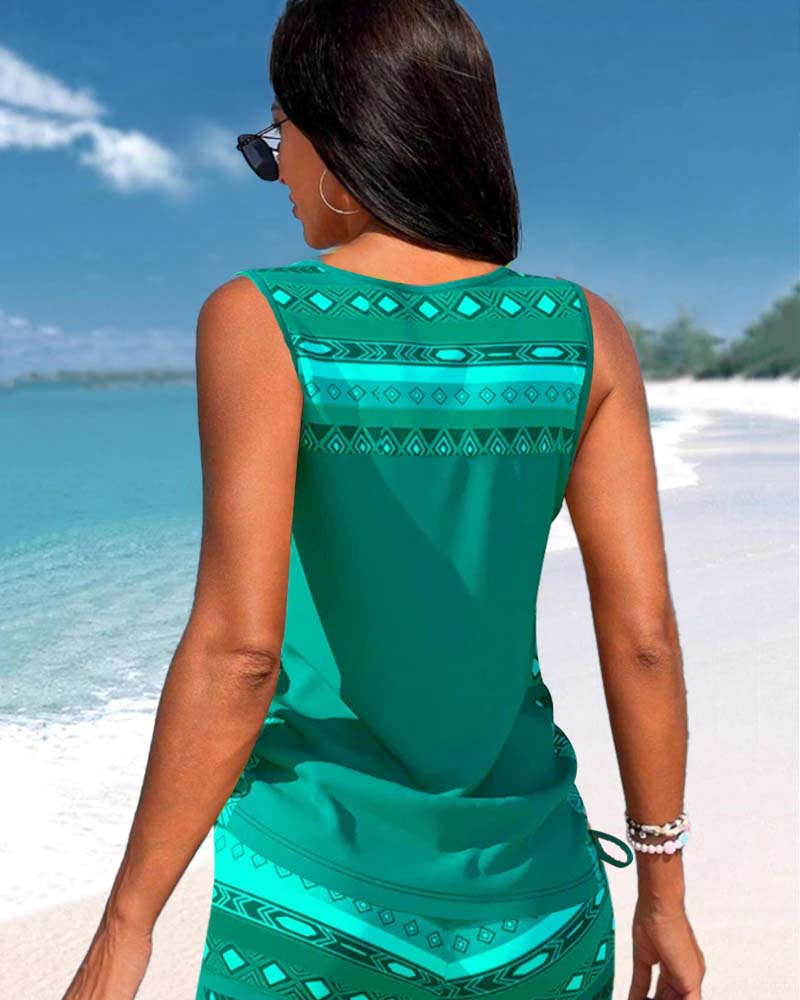 Women’s Cross-Neck Tankini Set Comfortable Fast-Drying Swimwear Top with Full Coverage