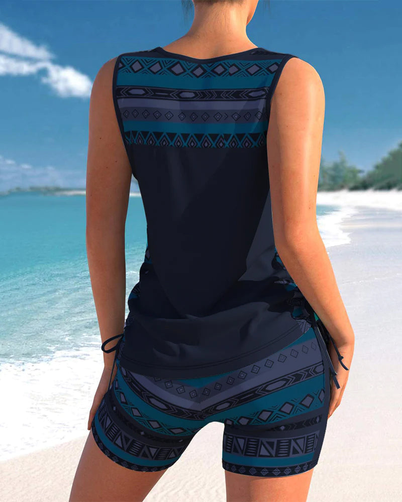 Women’s Cross-Neck Tankini Set Comfortable Fast-Drying Swimwear Top with Full Coverage