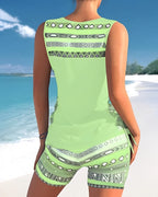 Women’s Cross-Neck Tankini Set Comfortable Fast-Drying Swimwear Top with Full Coverage