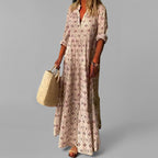 Women's Tiered Maxi Dress with V-Neck Long Sleeves Lightweight Flowing Skirt