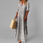 Women's Tiered Maxi Dress with V-Neck Long Sleeves Lightweight Flowing Skirt