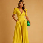 Women’s Elegant Puff Sleeve Wide Leg Jumpsuit Formal Evening Wear Comfortable Fit
