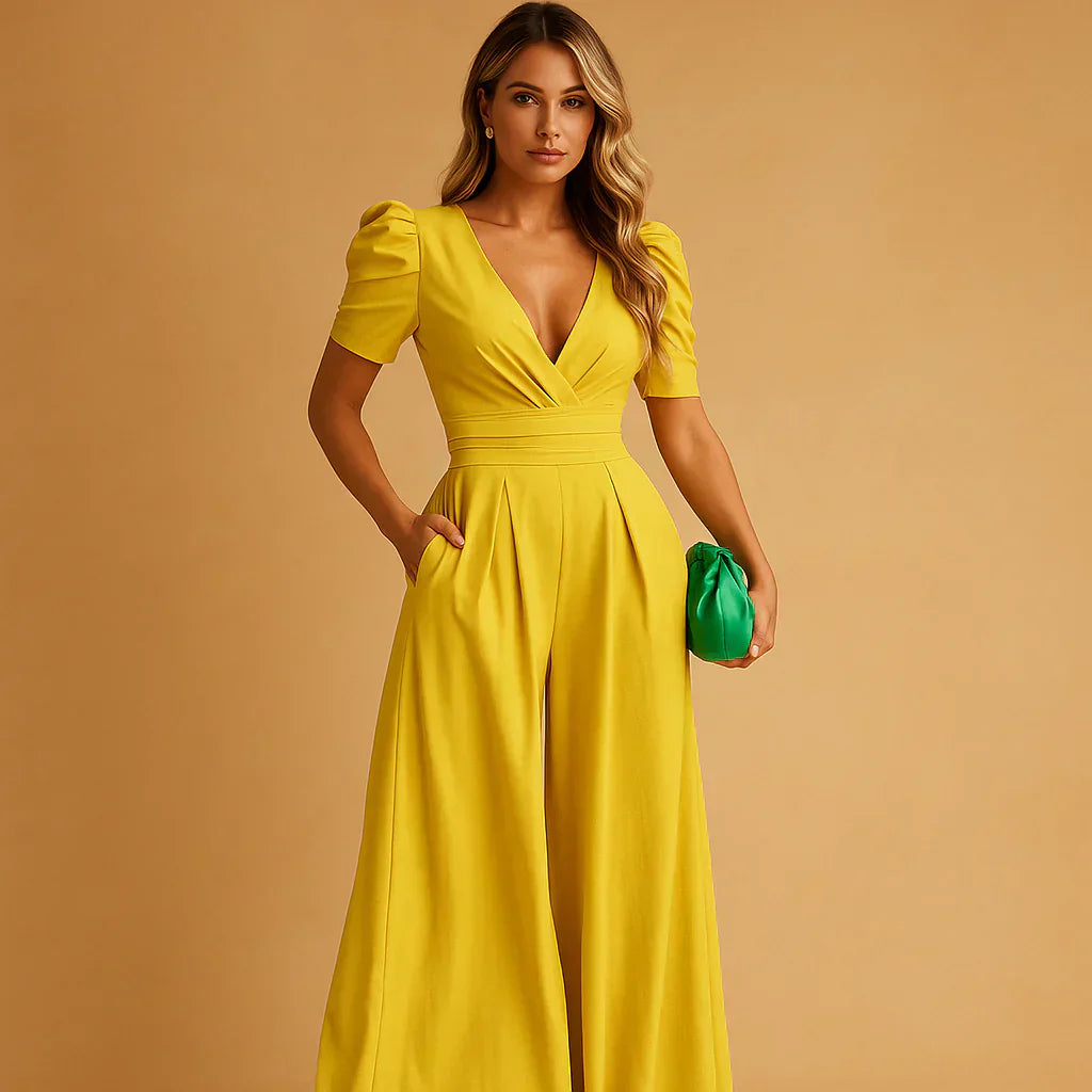 Women’s Elegant Puff Sleeve Wide Leg Jumpsuit Formal Evening Wear Comfortable Fit