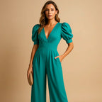 Women’s Elegant Puff Sleeve Wide Leg Jumpsuit Formal Evening Wear Comfortable Fit