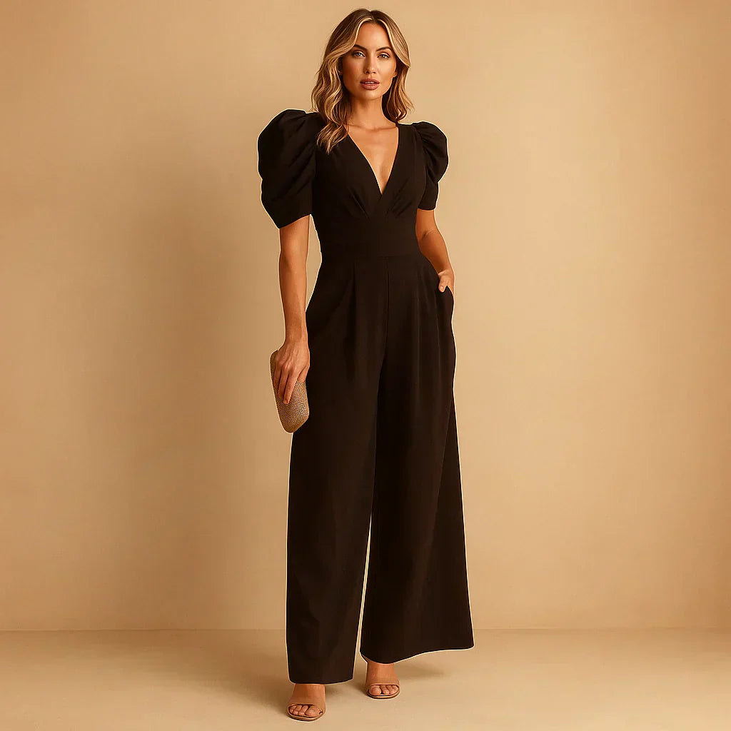 Women’s Elegant Puff Sleeve Wide Leg Jumpsuit Formal Evening Wear Comfortable Fit