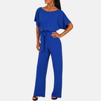 Women's Wide-Leg Jumpsuit High Waist with Sash Belt Breathable Polyester Blend