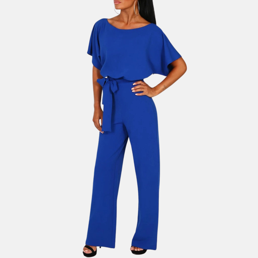 Women's Wide-Leg Jumpsuit High Waist with Sash Belt Breathable Polyester Blend