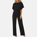 Women's Wide-Leg Jumpsuit High Waist with Sash Belt Breathable Polyester Blend