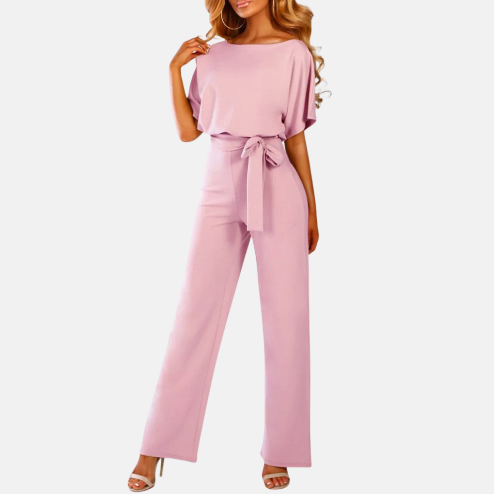 Women's Wide-Leg Jumpsuit High Waist with Sash Belt Breathable Polyester Blend