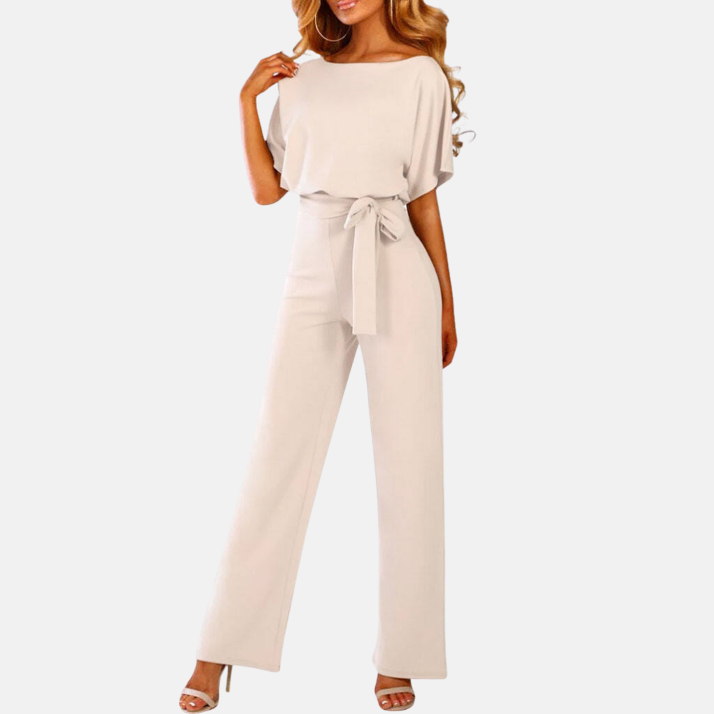 Women's Wide-Leg Jumpsuit High Waist with Sash Belt Breathable Polyester Blend