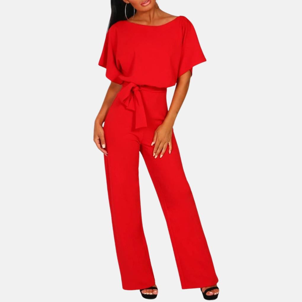 Women's Wide-Leg Jumpsuit High Waist with Sash Belt Breathable Polyester Blend