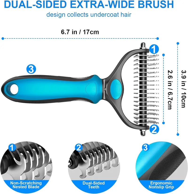 Double-Sided Pet Grooming Brush Stainless Steel Pins Pain-Free Detangling for Dogs Cats Rabbits