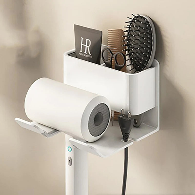 Wall Mount Hair Care Organizer Aluminum Holder for Hairdryer Brushes and Cables Black Gray White