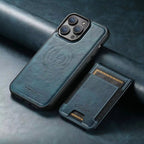 Leather iPhone Case with Card Slot, Stand, and MagSafe Wireless Charging Slim Design