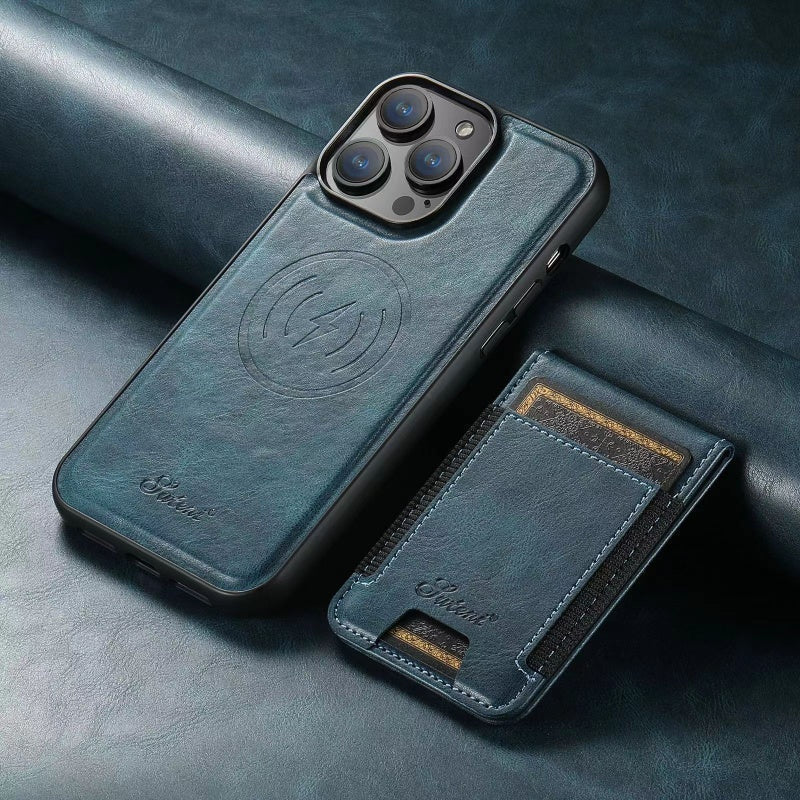 Leather iPhone Case with Card Slot, Stand, and MagSafe Wireless Charging Slim Design