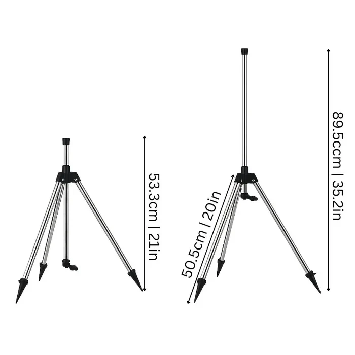 High Pressure Rotating Tripod Sprinkler with Adjustable Height and 360° Coverage, Includes 4 Hose Attachments