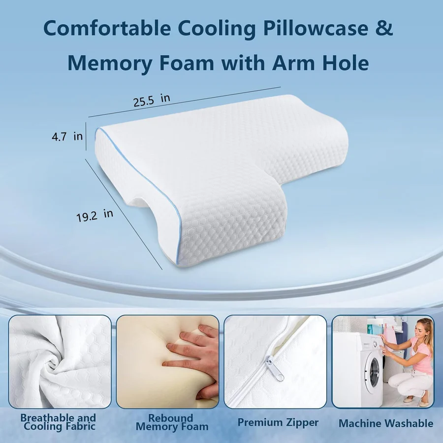 Orthopedic Couple Pillow Memory Foam Side Sleeping Arm Tunnel Cuddle Design Ergonomic Support