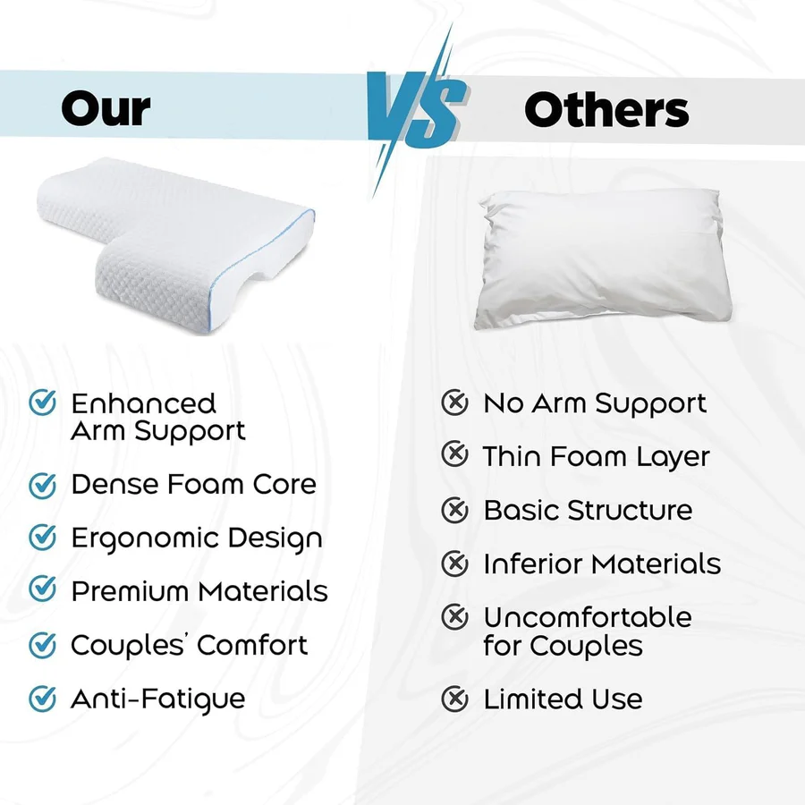 Orthopedic Couple Pillow Memory Foam Side Sleeping Arm Tunnel Cuddle Design Ergonomic Support