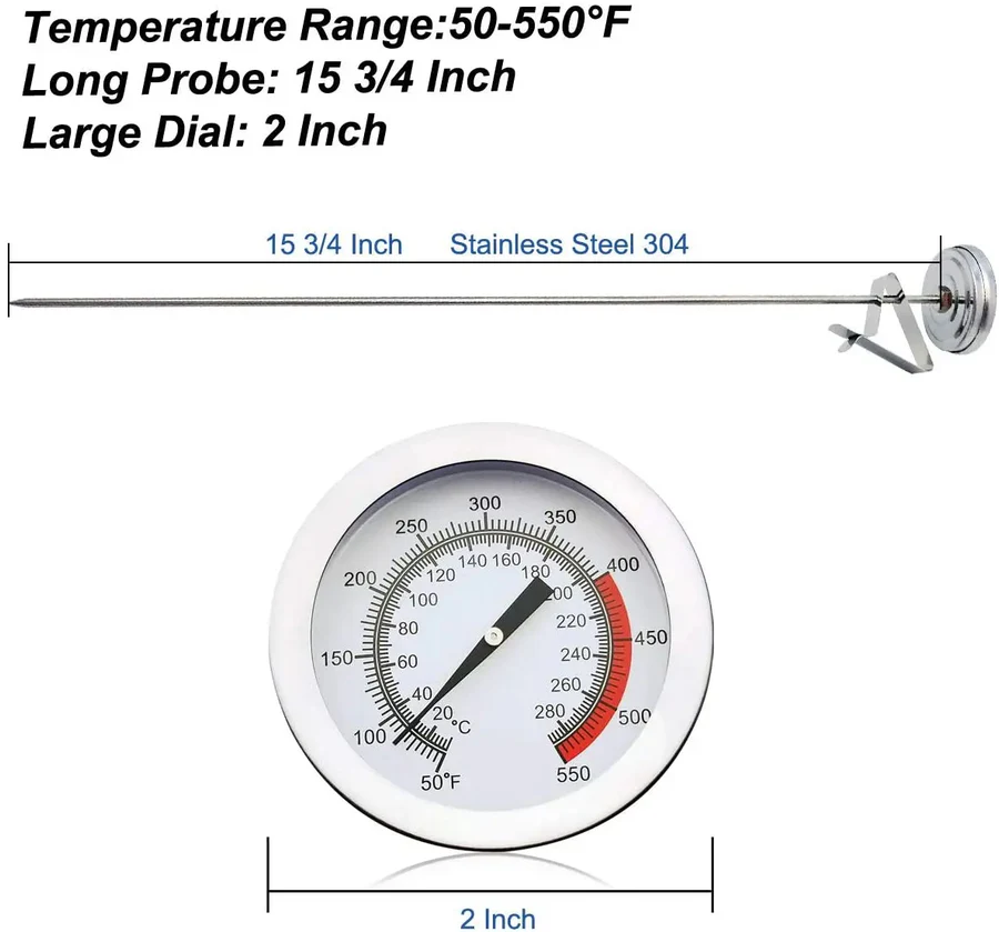 Stainless Steel Deep Fry Thermometer with 16-Inch Probe Mechanical Dial for Frying and Candy Making