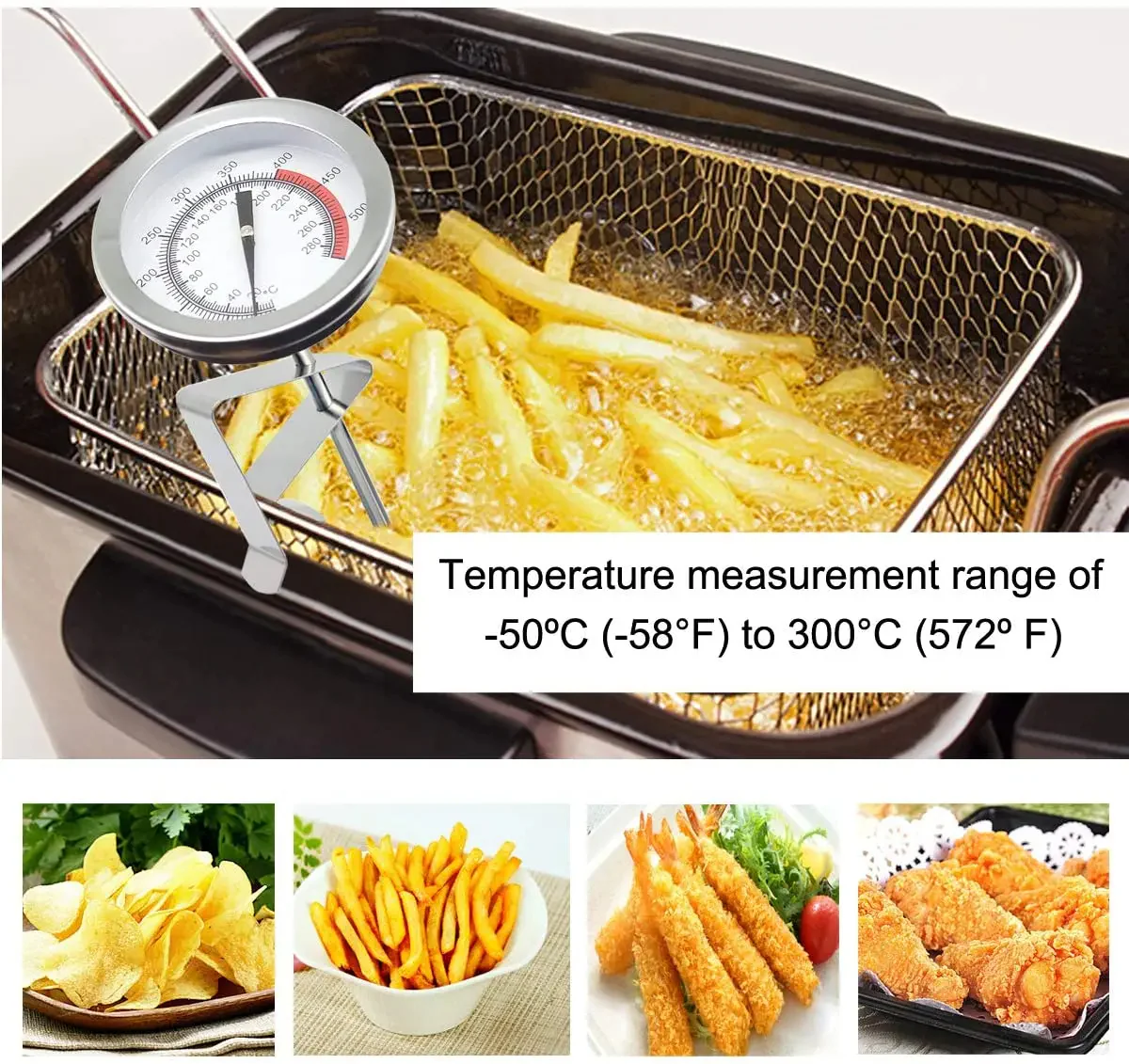 Stainless Steel Deep Fry Thermometer with 16-Inch Probe Mechanical Dial for Frying and Candy Making
