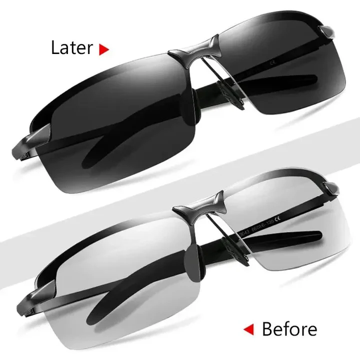 Polarized Photochromic Sunglasses Lightweight Metal Frame UV400 Protection Adaptive Lenses