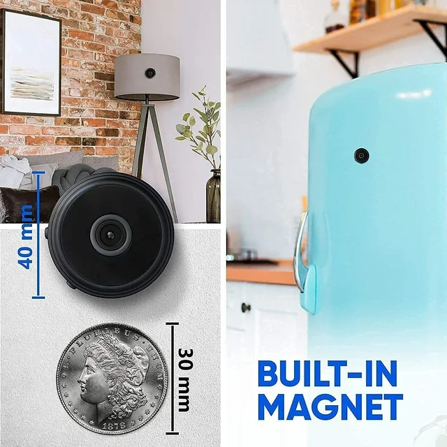 Mini Wireless Magnetic Camera 1080P HD with Audio, Night Vision, Motion Detection, and Live Mobile Feed