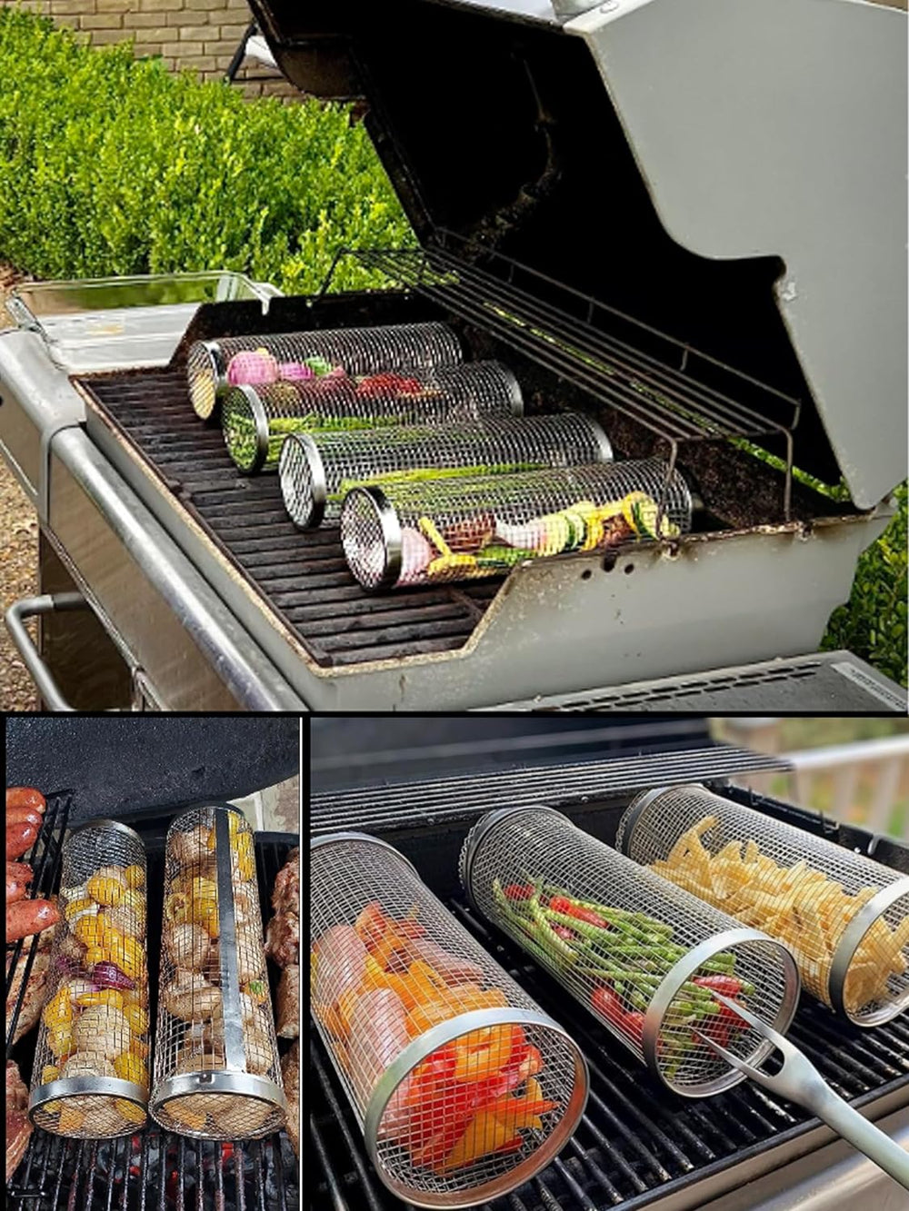 FlameGuard Pro Stainless Steel Grill Basket Double Pack Non-Slip Even Heat Distribution