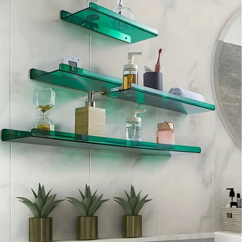 Harrow Floating Wall Shelf Industrial Style Blue MDF Shower Storage Shelf with Metal Fittings