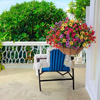 EterniBloom Artificial Hanging Flower Basket with 12 Silk Flowers Weatherproof UV-Resistant Decor
