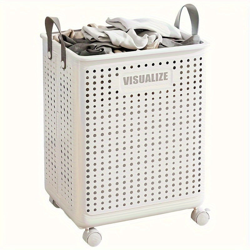 Foldable Laundry Box with Wheels and Castors Mobile Storage Basket for Laundry Room